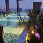rooftop pool at night